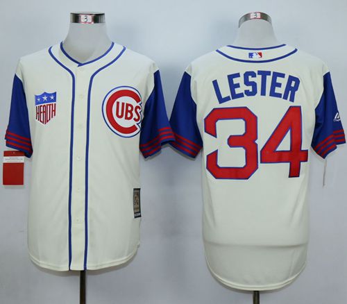 Cubs #34 Jon Lester Cream 1942 Turn Back The Clock Stitched MLB Jersey - Click Image to Close